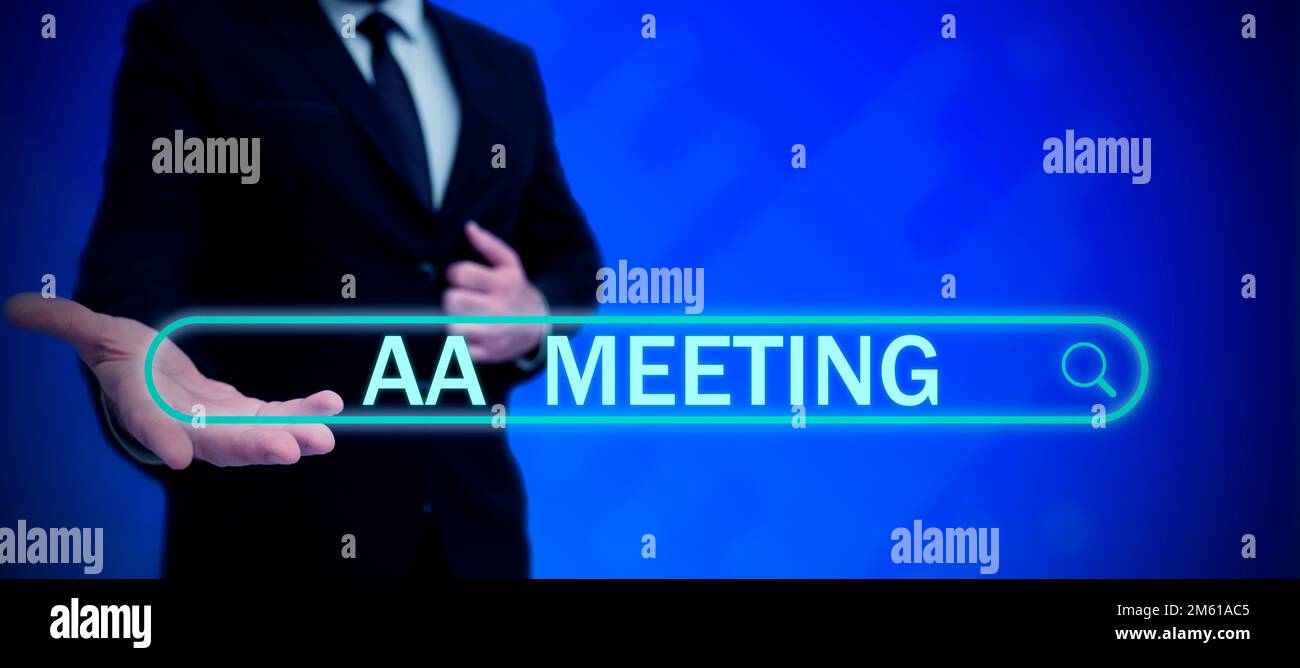 Sign displaying Aa Meeting. Business overview gathering of alcohol ...
