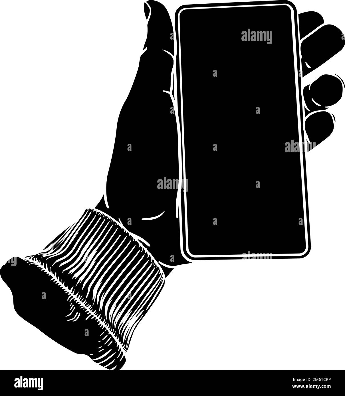 Hand Holding Mobile Phone Vintage Style Stock Vector