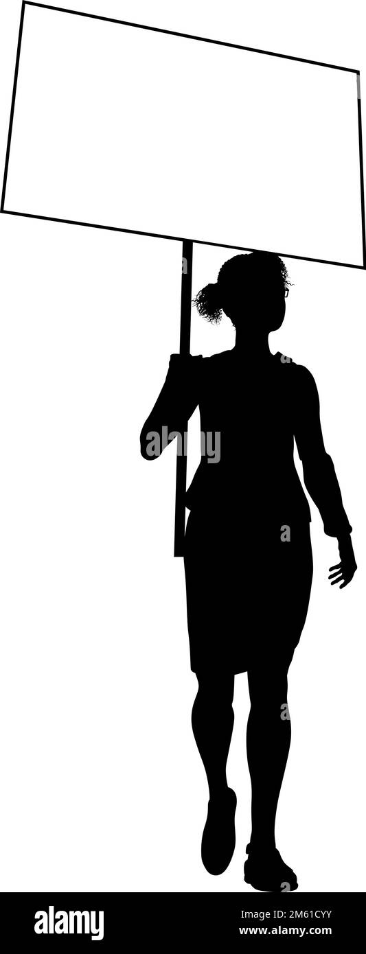 Protest Rally March Picket Sign Silhouette Person Stock Vector Image