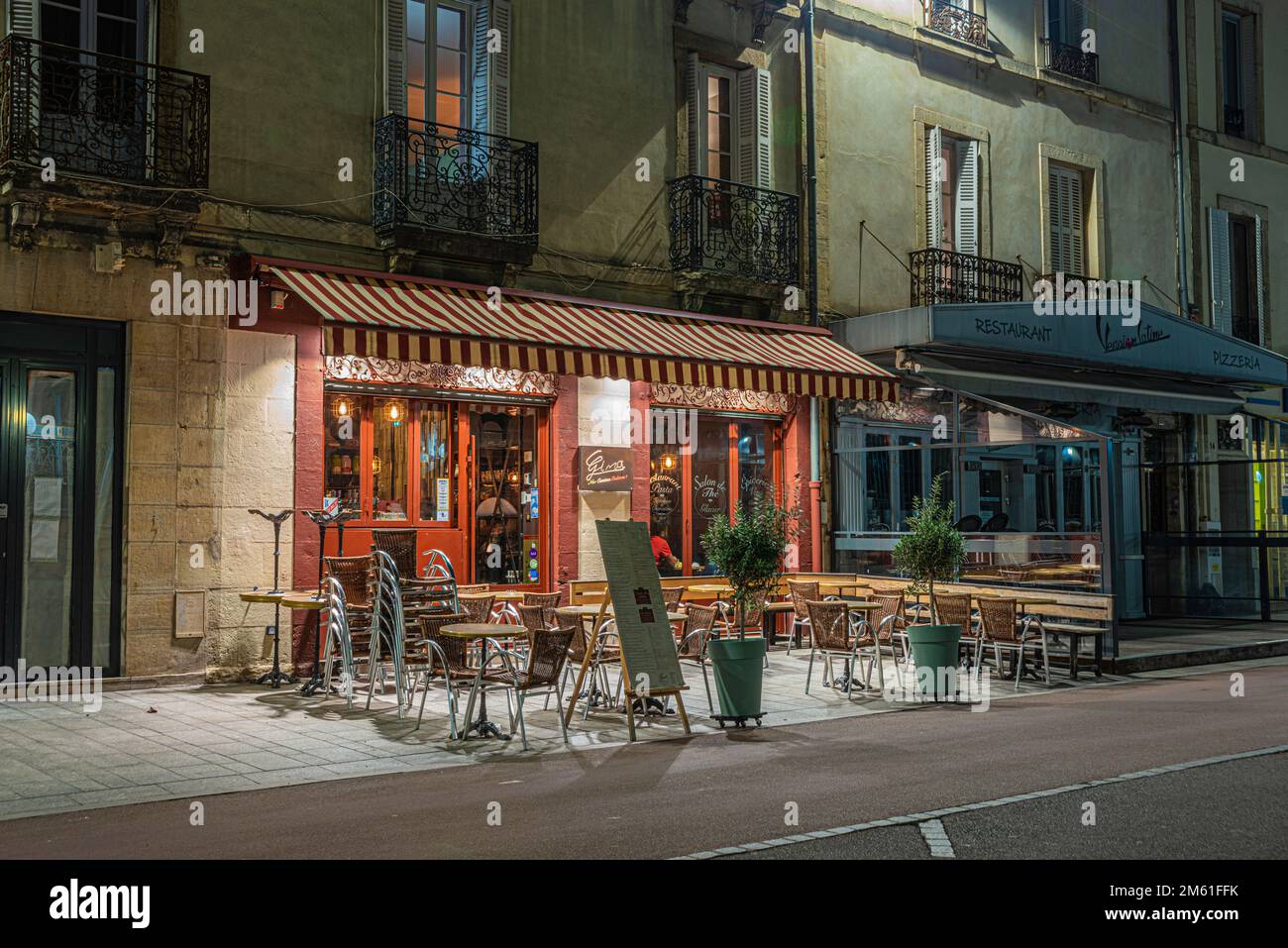 Gina Restaurant in Dijon, France at night. Stock Photo