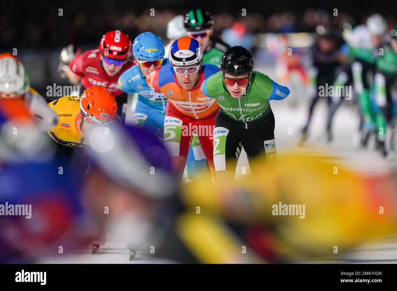 AMSTERDAM, NETHERLANDS - JANUARY 1: Axel Koopman of team VGR-Sport/Mechan Groep during the National Championships Marathon Speed Skating at Jaap Eden IJsbaan on January 1, 2023 in Amsterdam, Netherlands (Photo by Andre Weening/Orange Pictures) Stock Photo