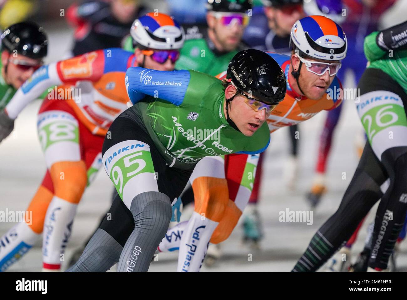 AMSTERDAM, NETHERLANDS - JANUARY 1: Stefan Wolffenbuttel of team VGR-Sport/Mechan Groep during the National Championships Marathon Speed Skating at Jaap Eden IJsbaan on January 1, 2023 in Amsterdam, Netherlands (Photo by Andre Weening/Orange Pictures) Stock Photo