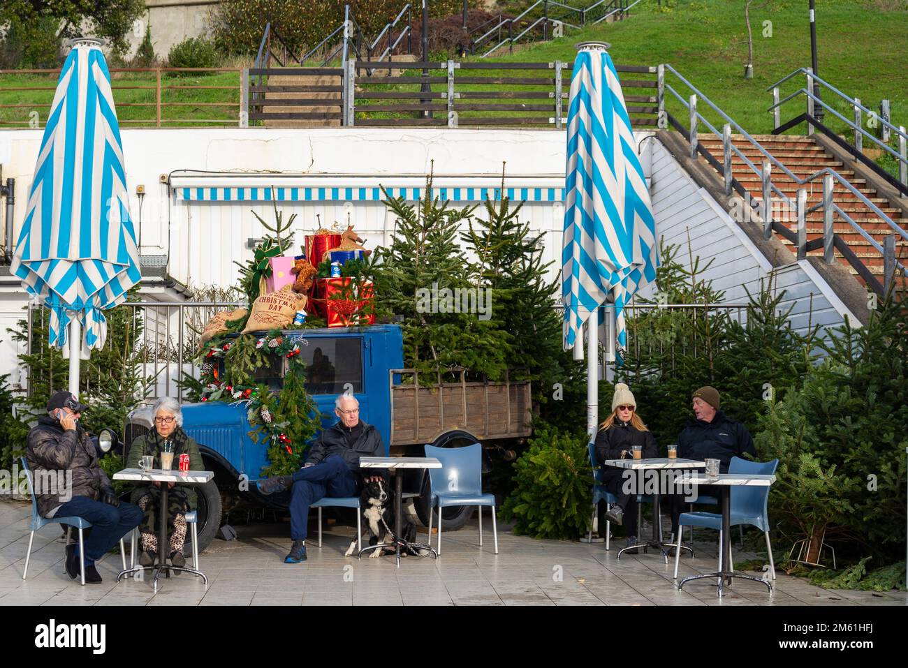 Christmas display around a Rossi's ice cream parlour on Southend on Sea