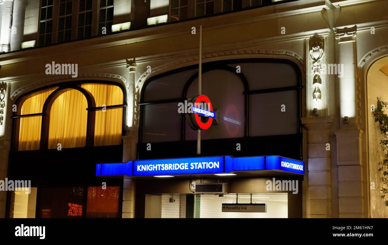 Knightsbridge Underground station in London - LONDON, UK - DECEMBER 20, 2022 Stock Photo