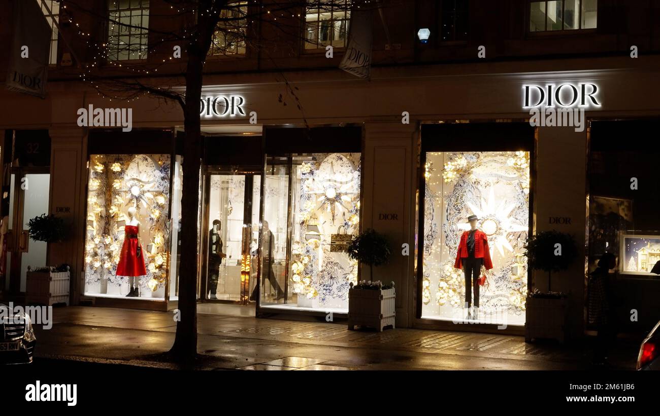 Dior store in London Chelsea at night - LONDON, UK - DECEMBER 20, 2022 Stock Photo