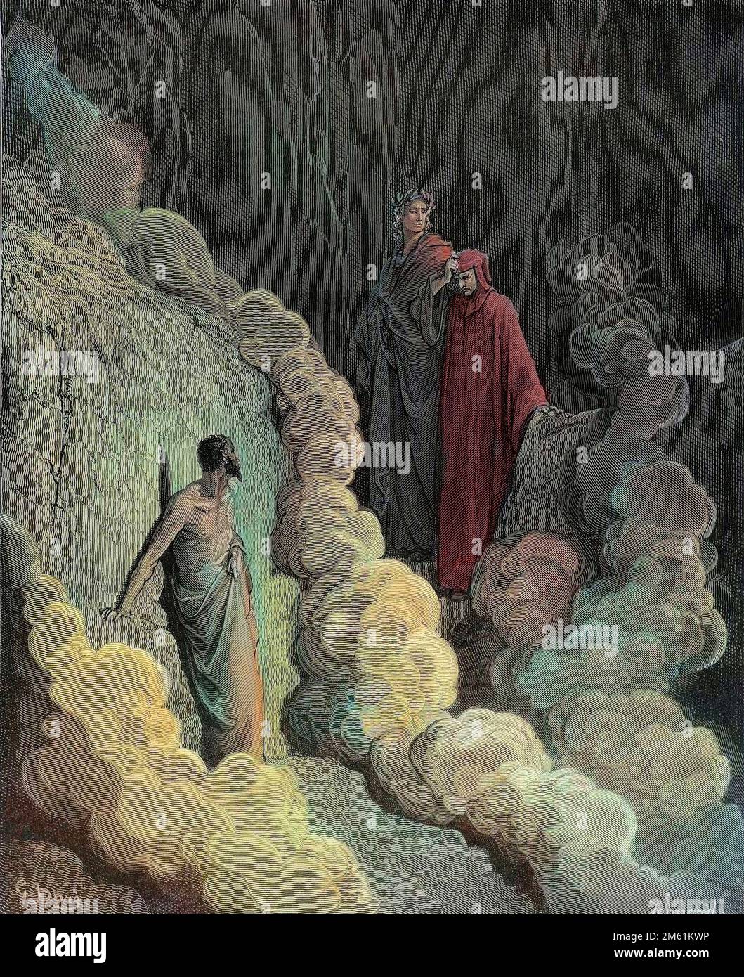 The Divine Comedy by Dante Alighieri , Purgatorio, Canto 16 : Dante speaks to the soul of Marco Lombardo - by  Dante Alighieri (1265-1321) - Illustration de Gustave Dore (1832-1883), 1885 - Colorisation digitale d'apres l'originale Stock Photo