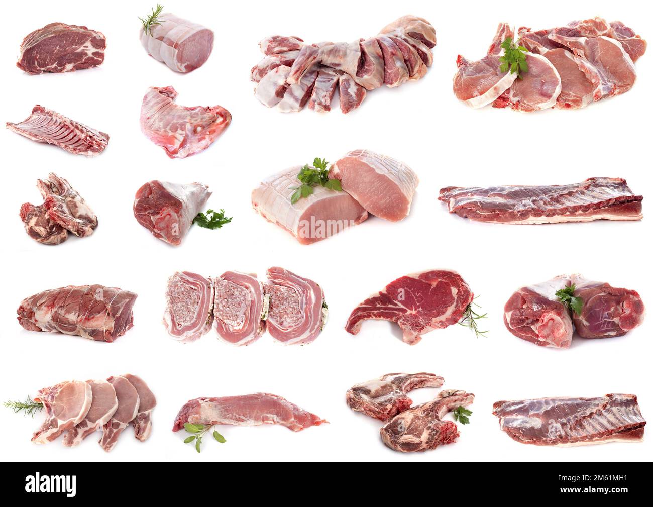 pork meats in front of white background Stock Photo Alamy