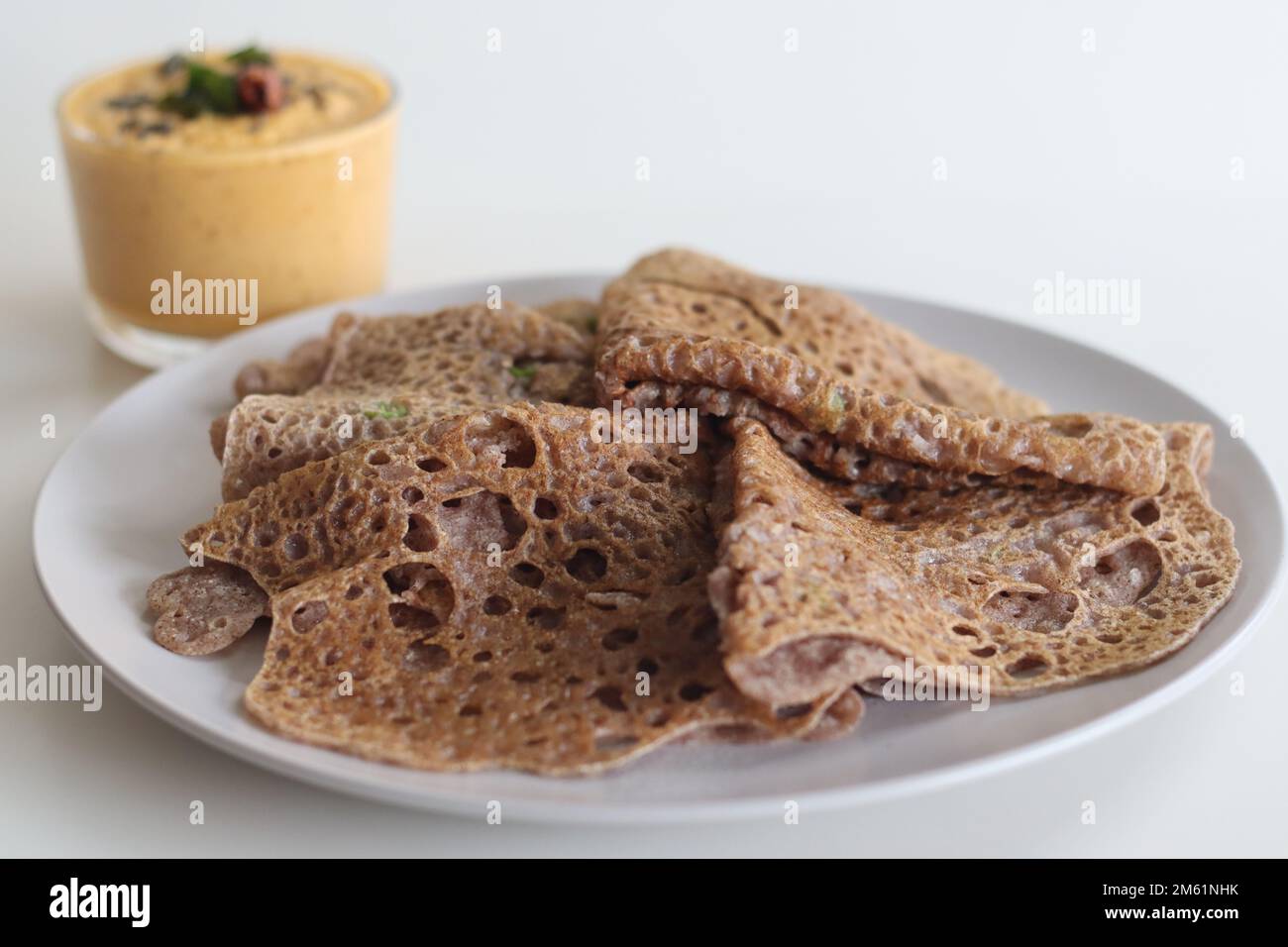 Instant Finger Millet Dosa, made with finger millet flour, curd and