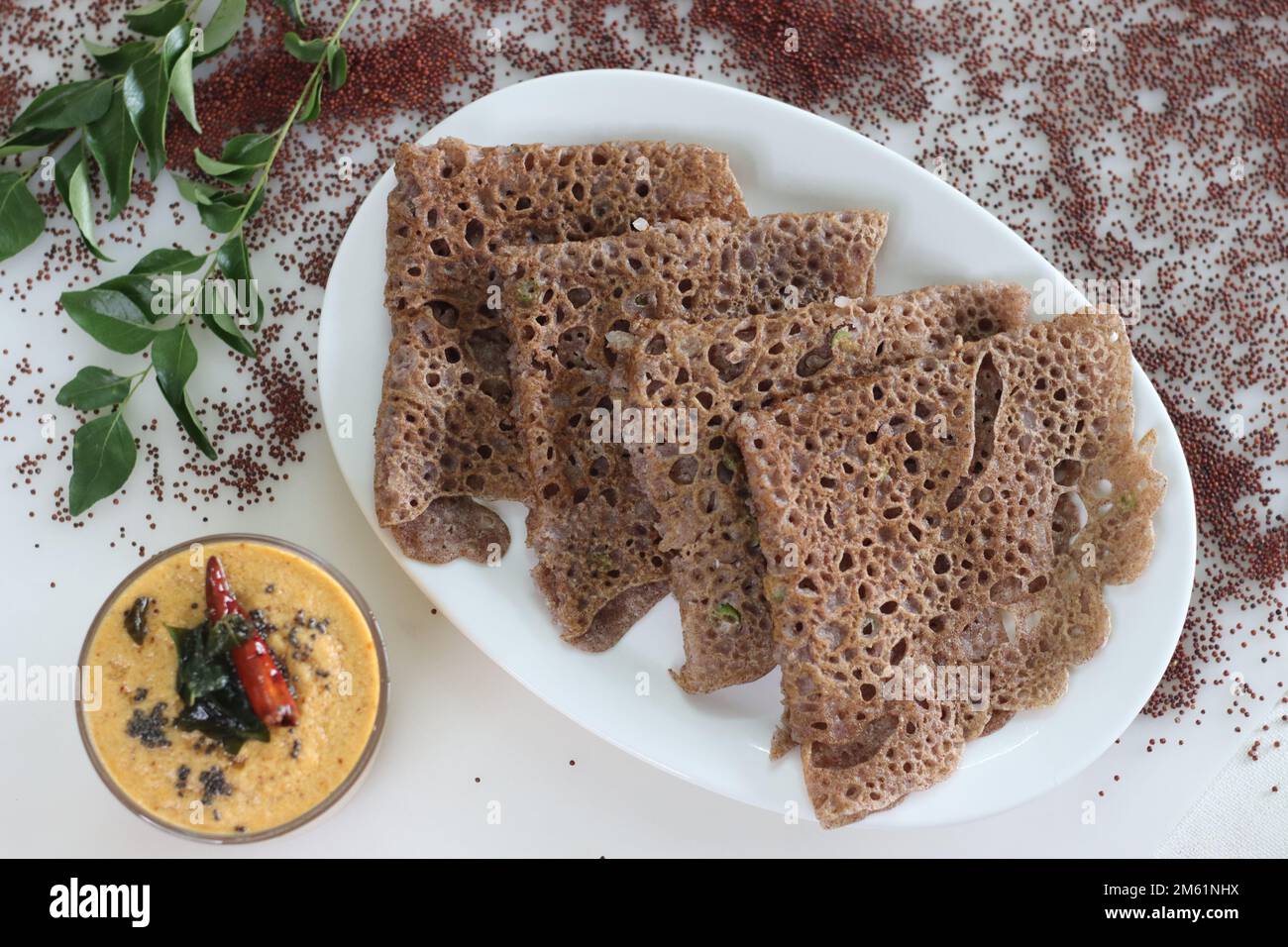 Instant Finger Millet Dosa, made with finger millet flour, curd and