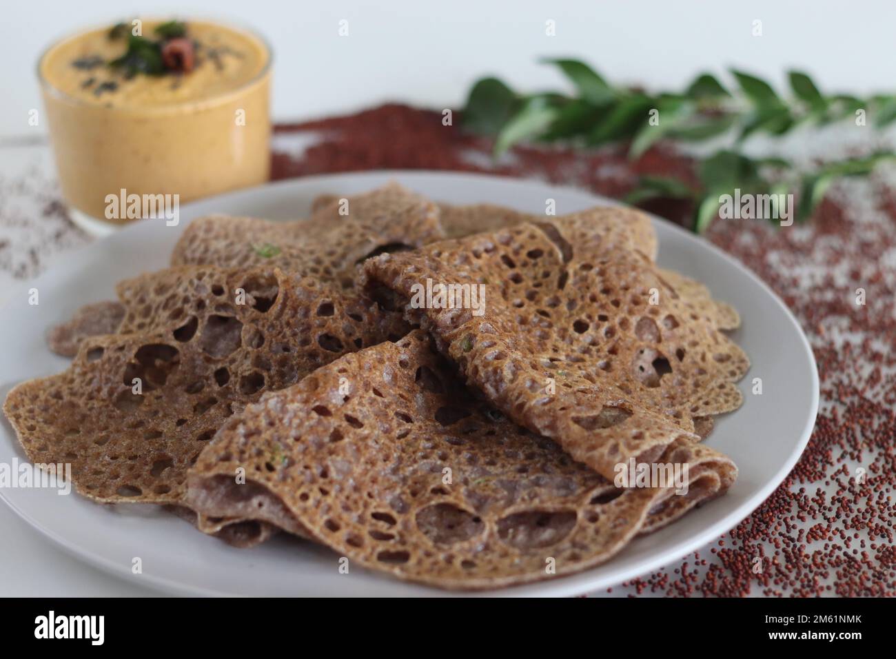 Instant Finger Millet Dosa, made with finger millet flour, curd and