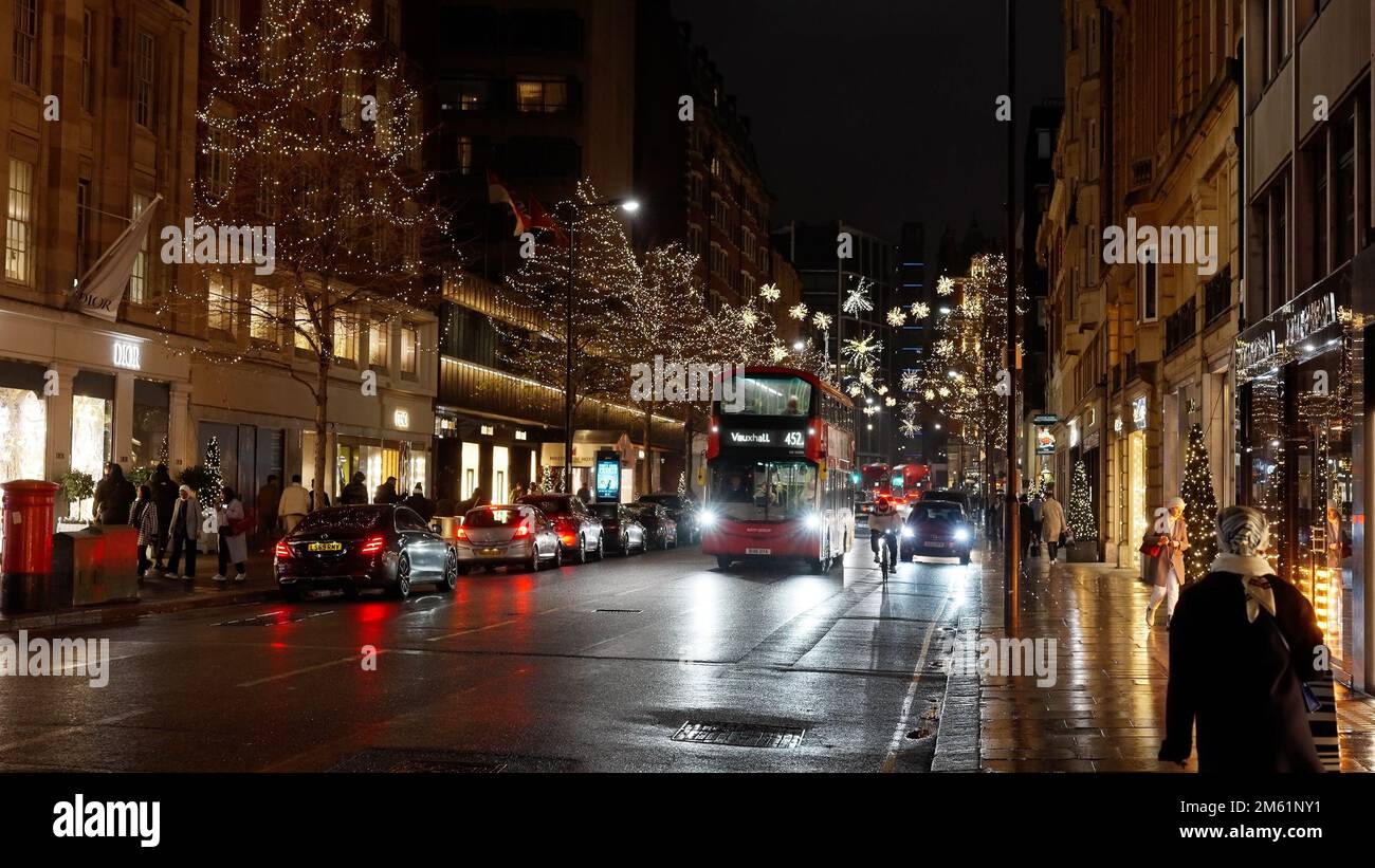 Beautiful decorations in the streets of London at Christmas time - LONDON, UK - DECEMBER 20, 2022 Stock Photo