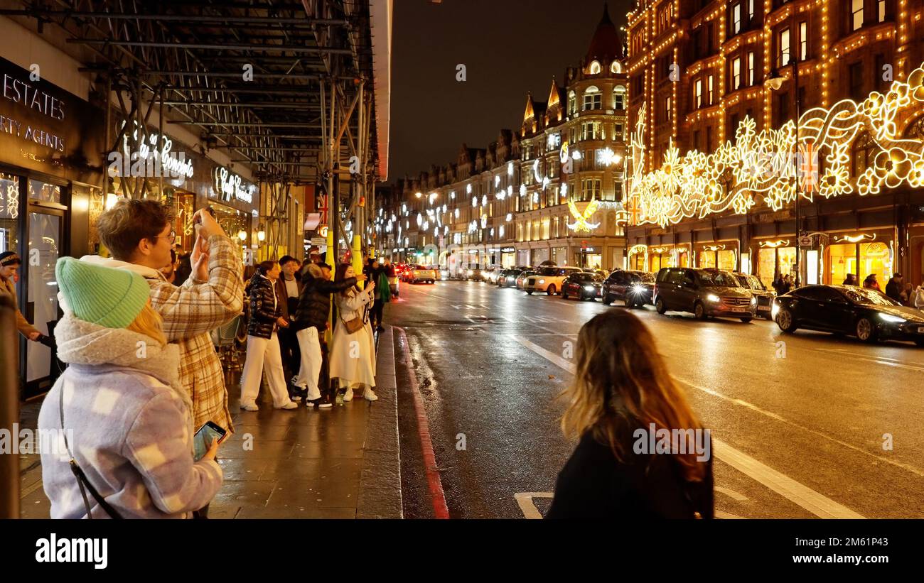 Knightsbridge at night is a beautiful place in London - LONDON, UK - DECEMBER 20, 2022 Stock Photo