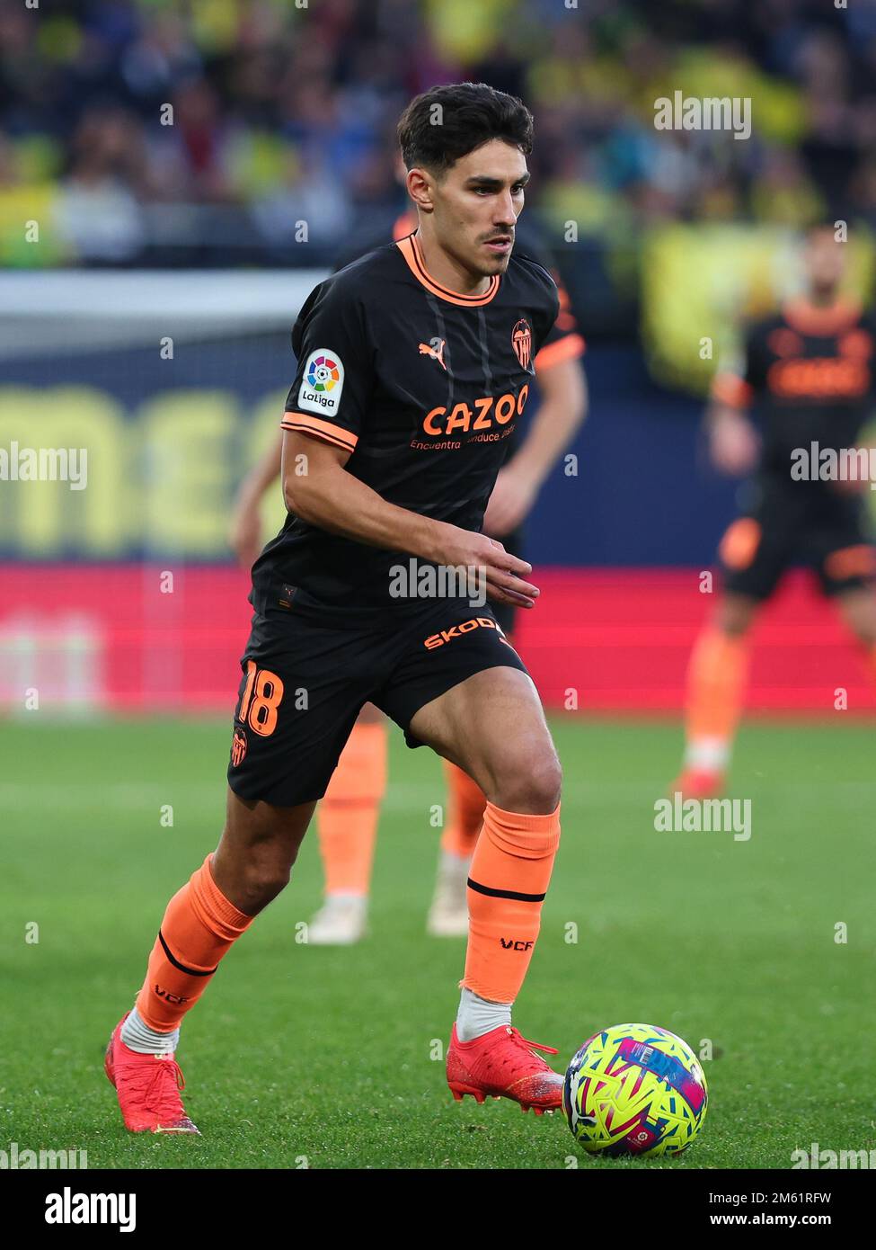 Andre Almeida of Valencia CF in action during the La Liga match between Villarreal CF and Valencia CF at Estadio de la Ceramica in Villarreal, Spain. Stock Photo
