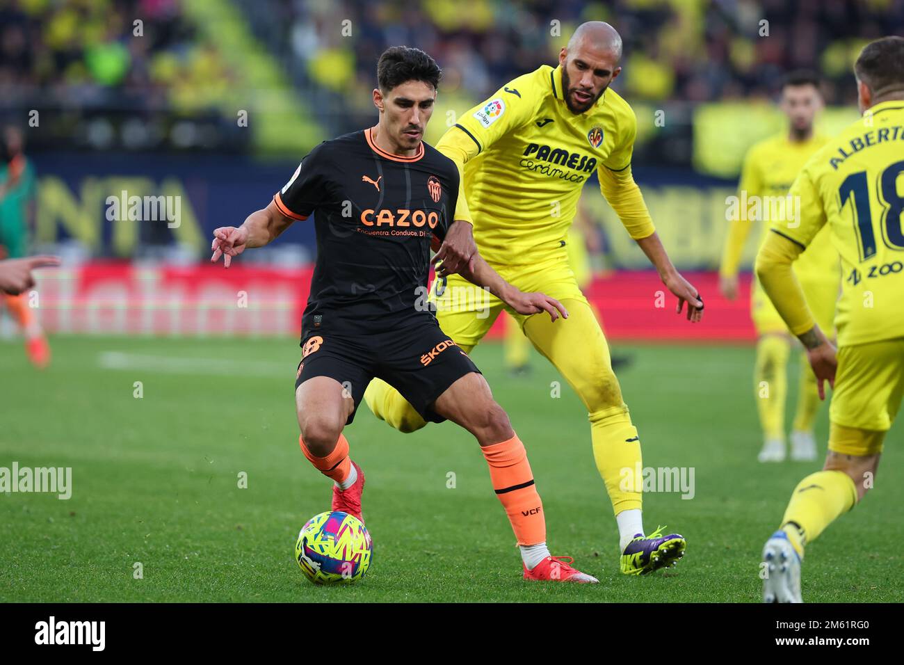 Andre Almeida of Valencia CF in action during the La Liga match between Villarreal CF and Valencia CF at Estadio de la Ceramica in Villarreal, Spain. Stock Photo