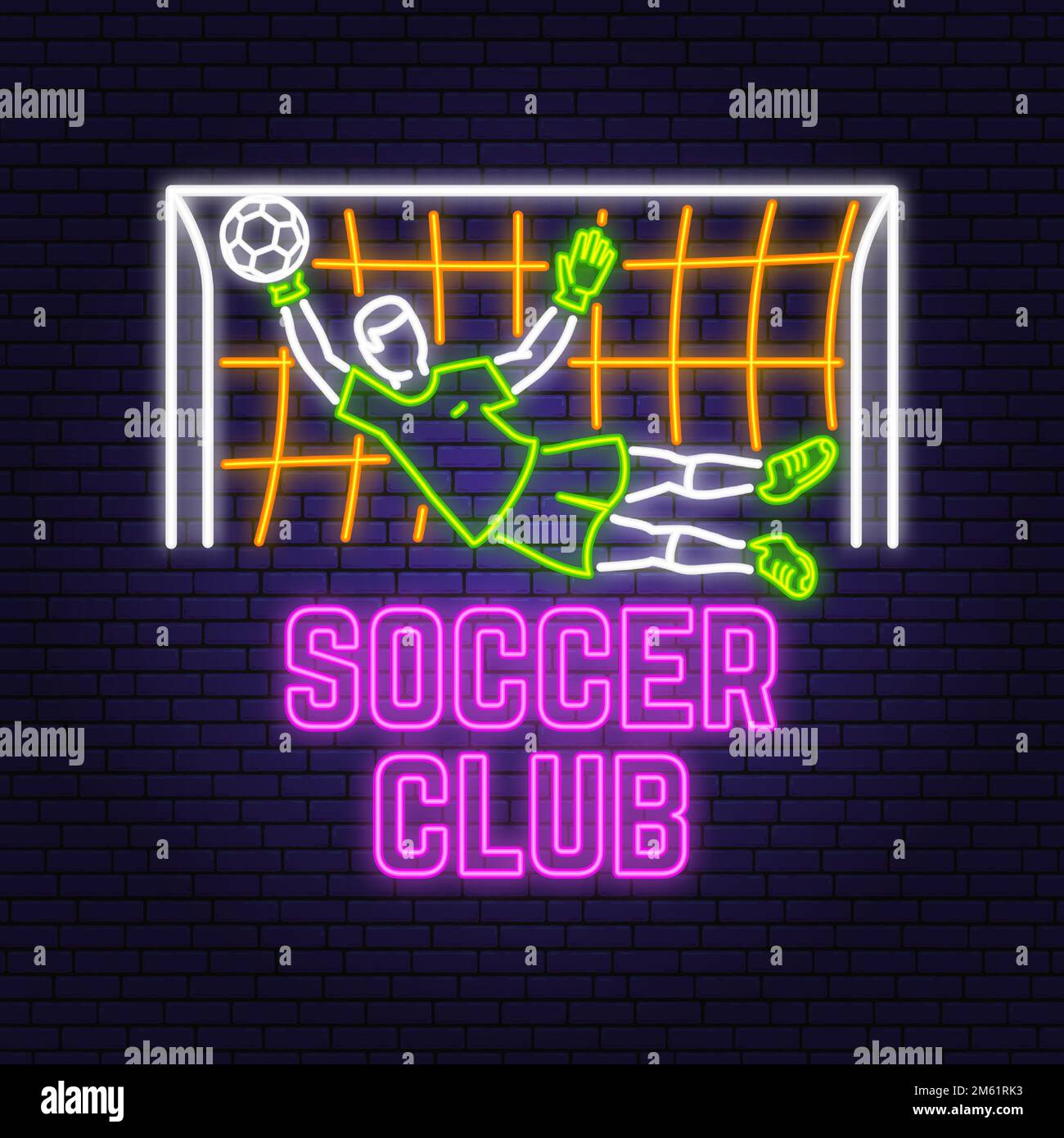 Soccer, football club Bright Neon Sign. Vector illustration. For