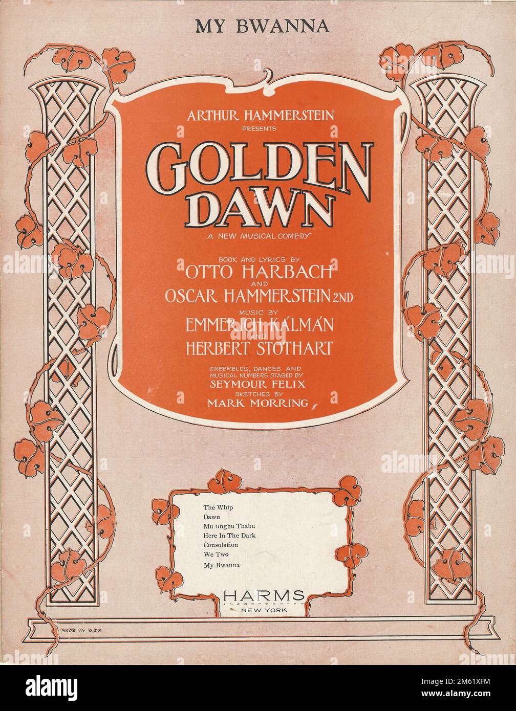"Golden Dawn" 1927 Oscar Hammerstein II Musical Sheet Music Cover Stock