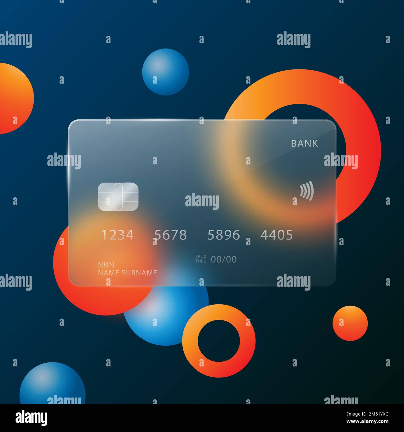 Creadit Style A credit card in the style of glasmophism on an abstract dark blue ...