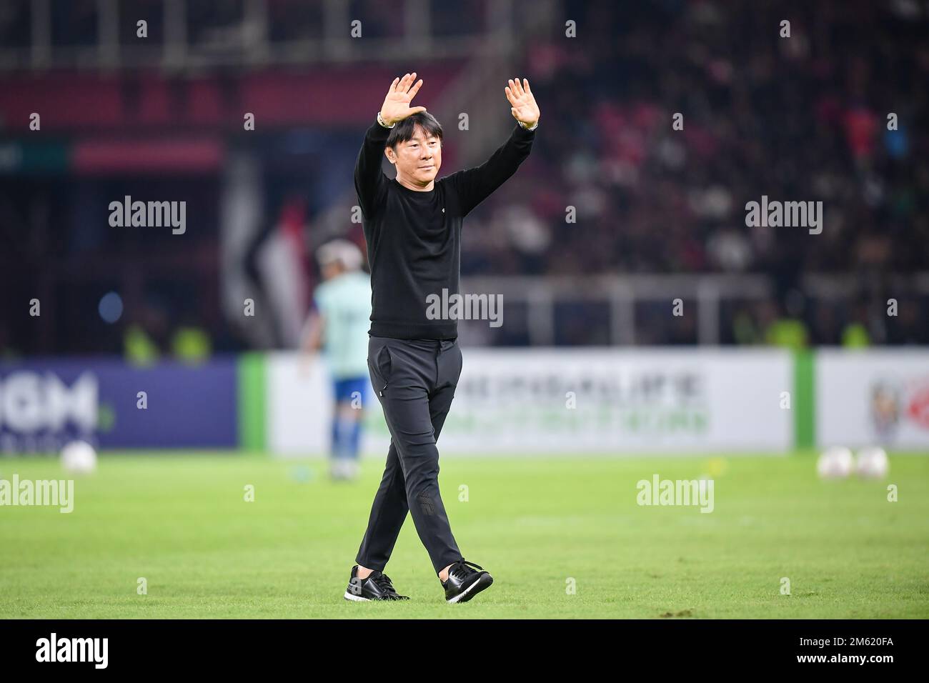 Head coach Shin Tae-yong of Indonesia seen during the AFF Mitsubishi Electric Cup 2022  match between Indonesia and Thailand at the Gelora Bung Karno Stadium. Final score; Indonesia 1:1 Thailand. Stock Photo