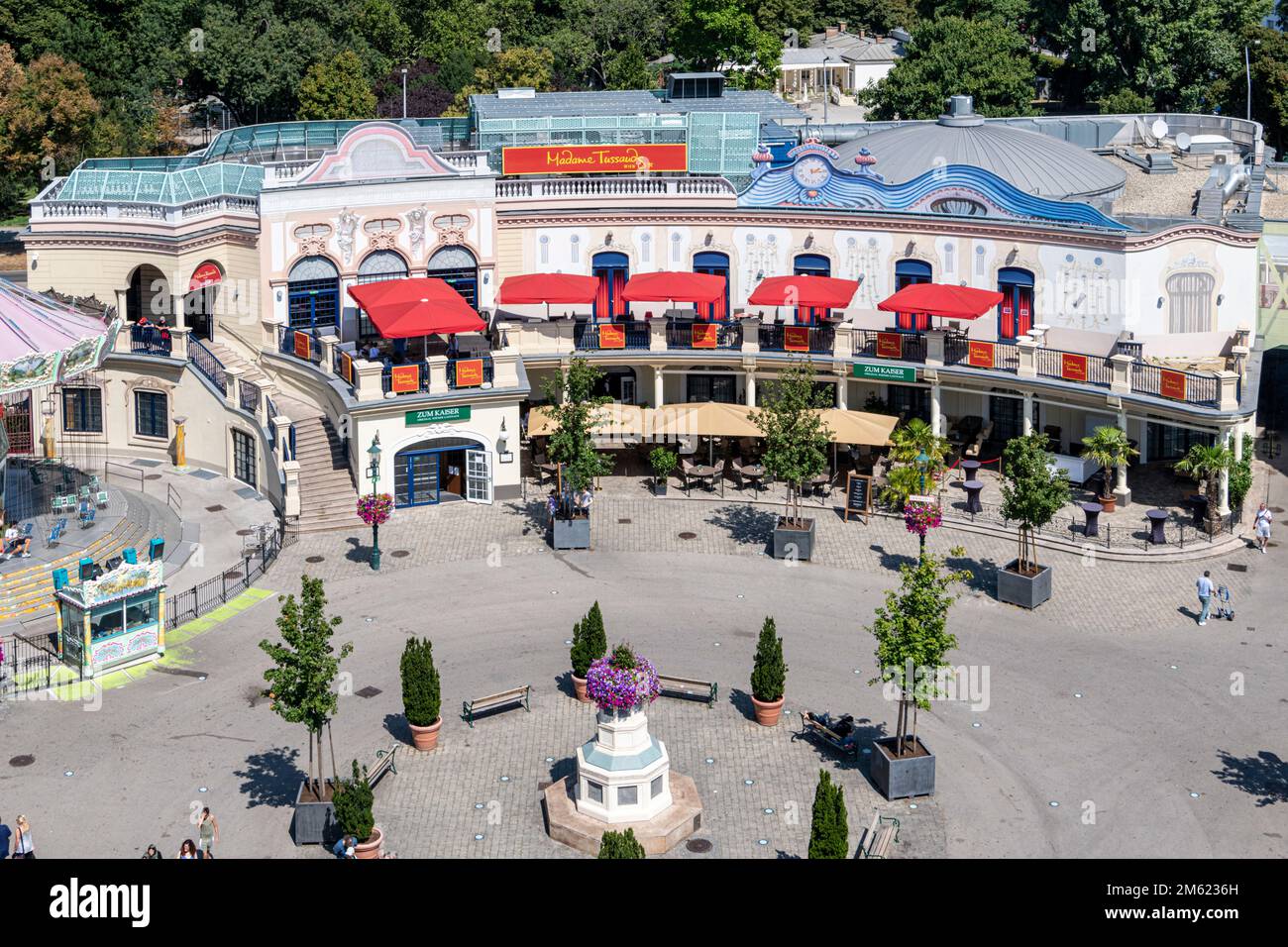 Prater amusement park viewed from the ferris wheel, Leopoldstadt, Vienna, Austria Stock Photo