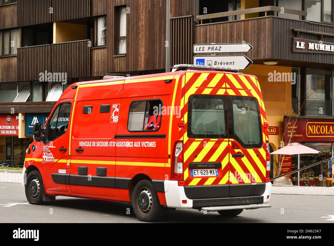 Ambulance van of the fire brigade in the city centre, Chamonix, Haute Savoie, France Stock Photo