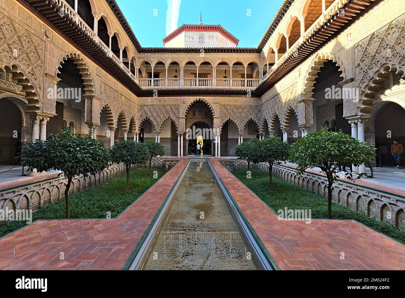 Main courtyard of the Alkazar of Seville Stock Photo
