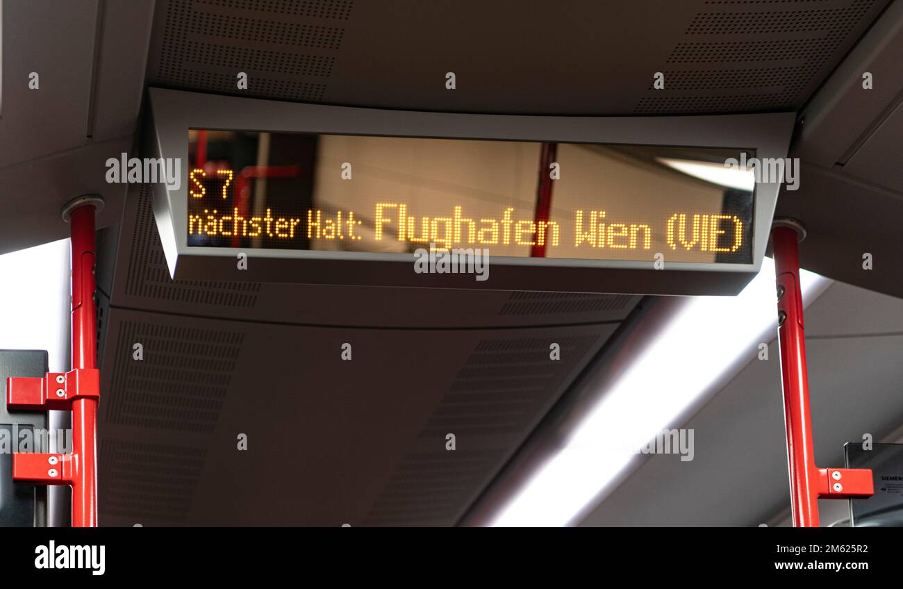 Digital display monitor in an overground OBB railway carriage Stock Photo
