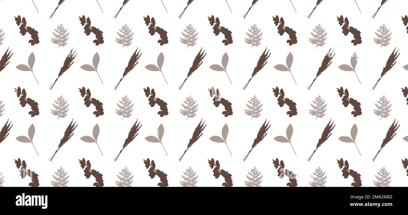 pattern of brown and grey decorative leaves, elements, vector illustration. Stock Vector