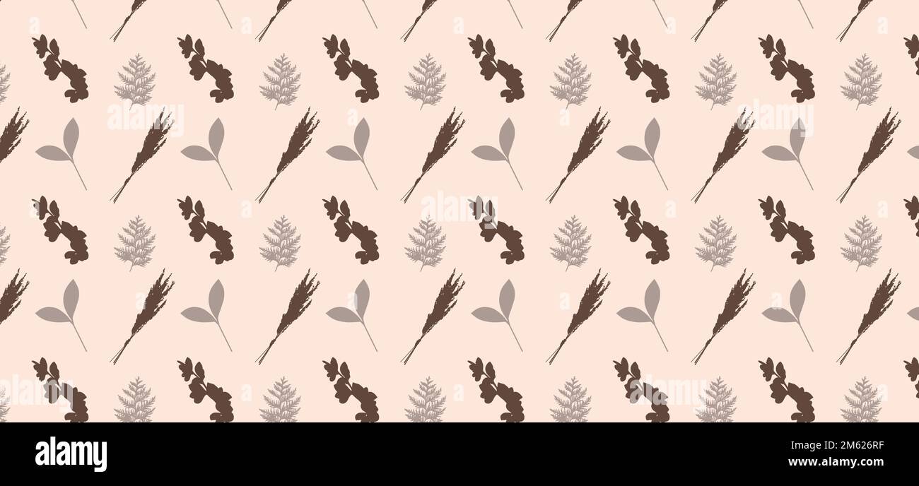 pattern of brown and grey decorative leaves, elements, vector illustration.  Stock Vector