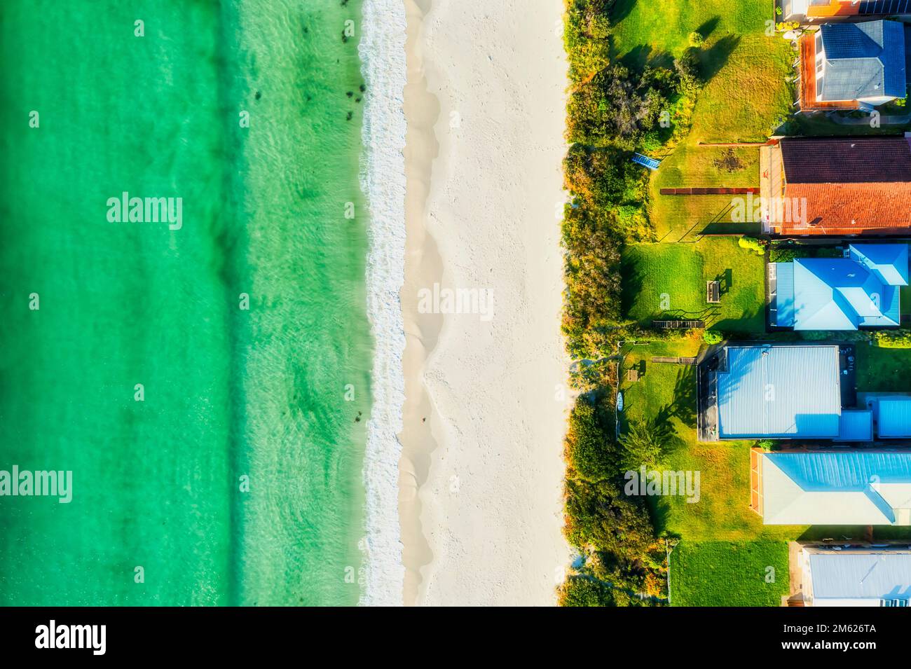 Wealthy waterfront houses in Callala beach town on Jervis bay aerial