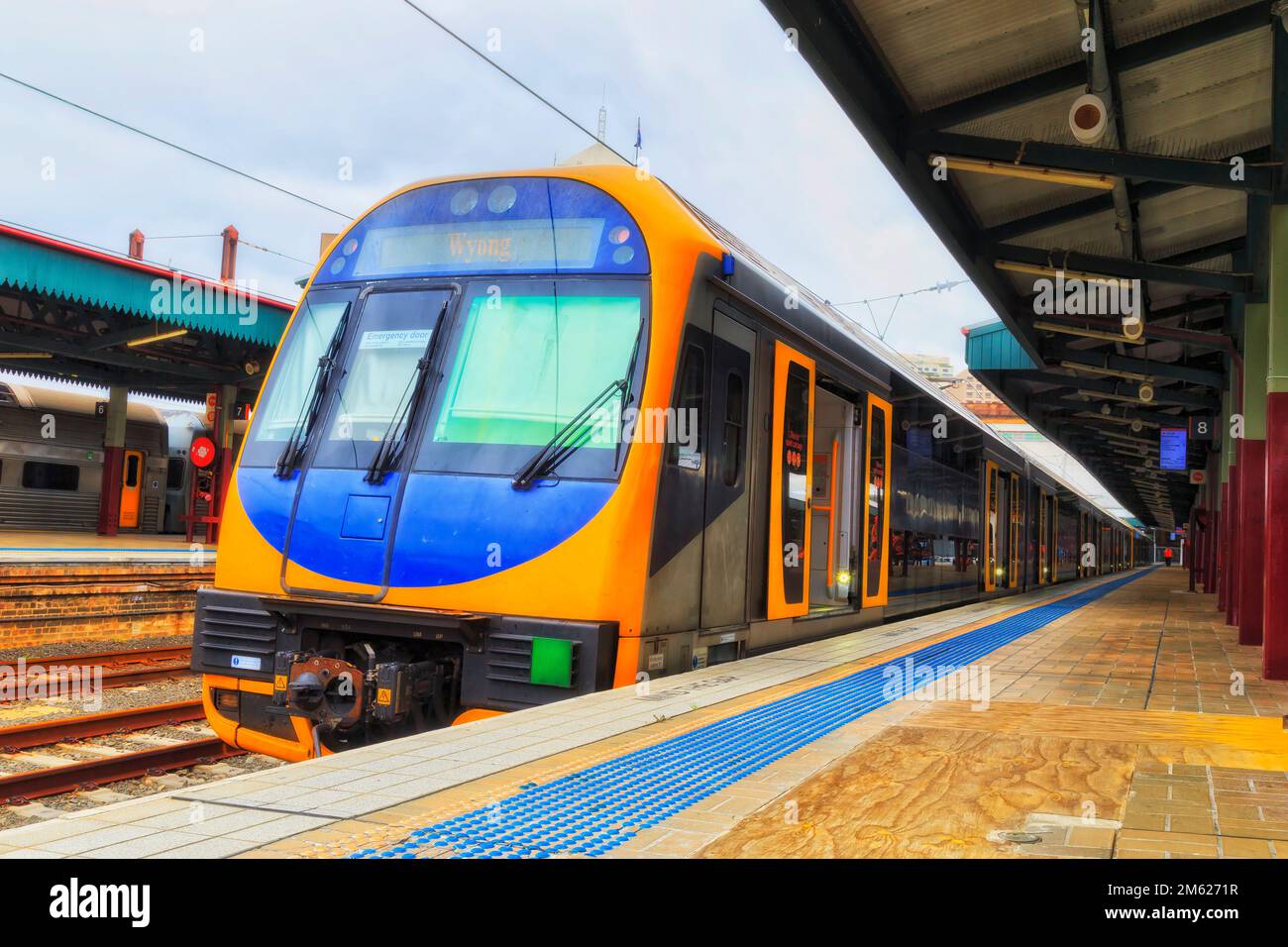 Crew locomotive cabin of Intercity passenger train at Central Station platform in Sydney, Australia. Stock Photo