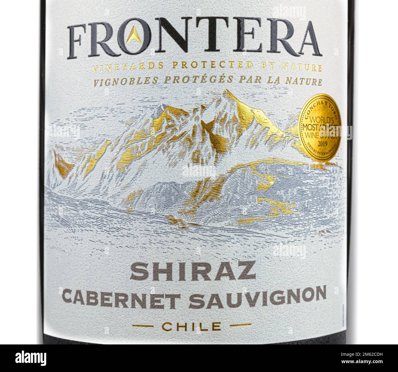 Label of Frontera wine from Concha y Toro (Chile). Stock Photo