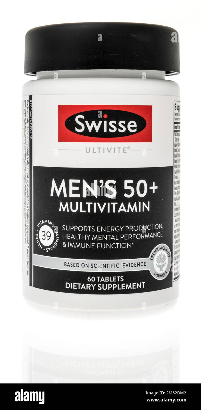 Winneconne, WI - 28 November 2022: A package of Swisse ultivite mens multivitamin supplement on an isolated background. Stock Photo