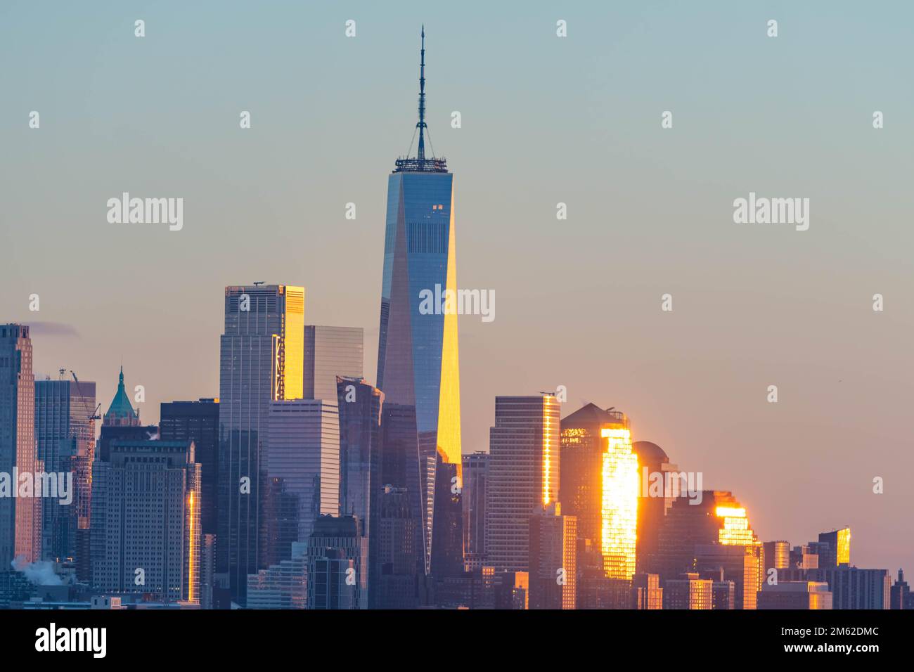 NYC skyline buildings bu the waters edge wide angle perspective, travel destination Stock Photo