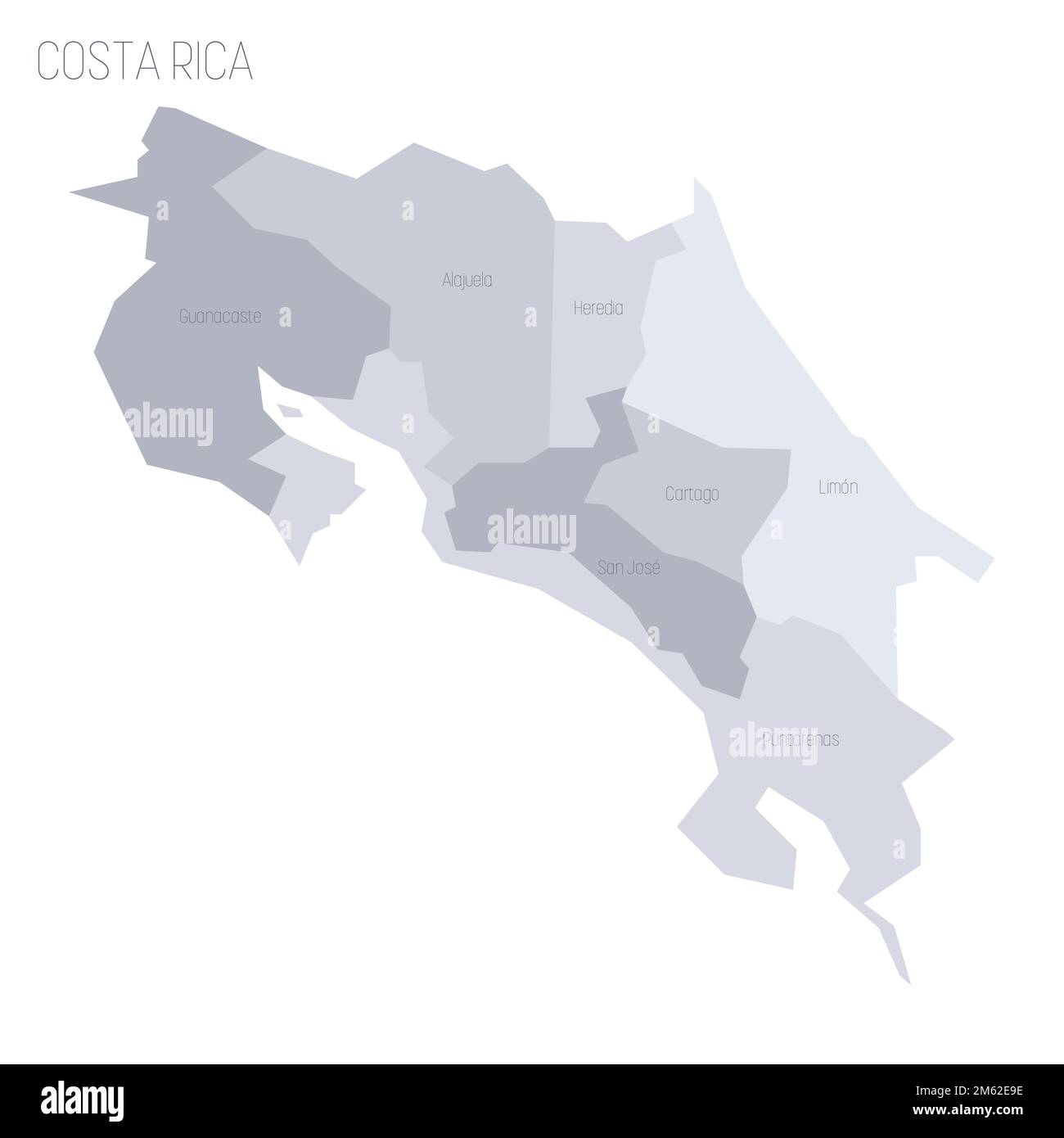 Costa Rica political map of administrative divisions provinces. Grey