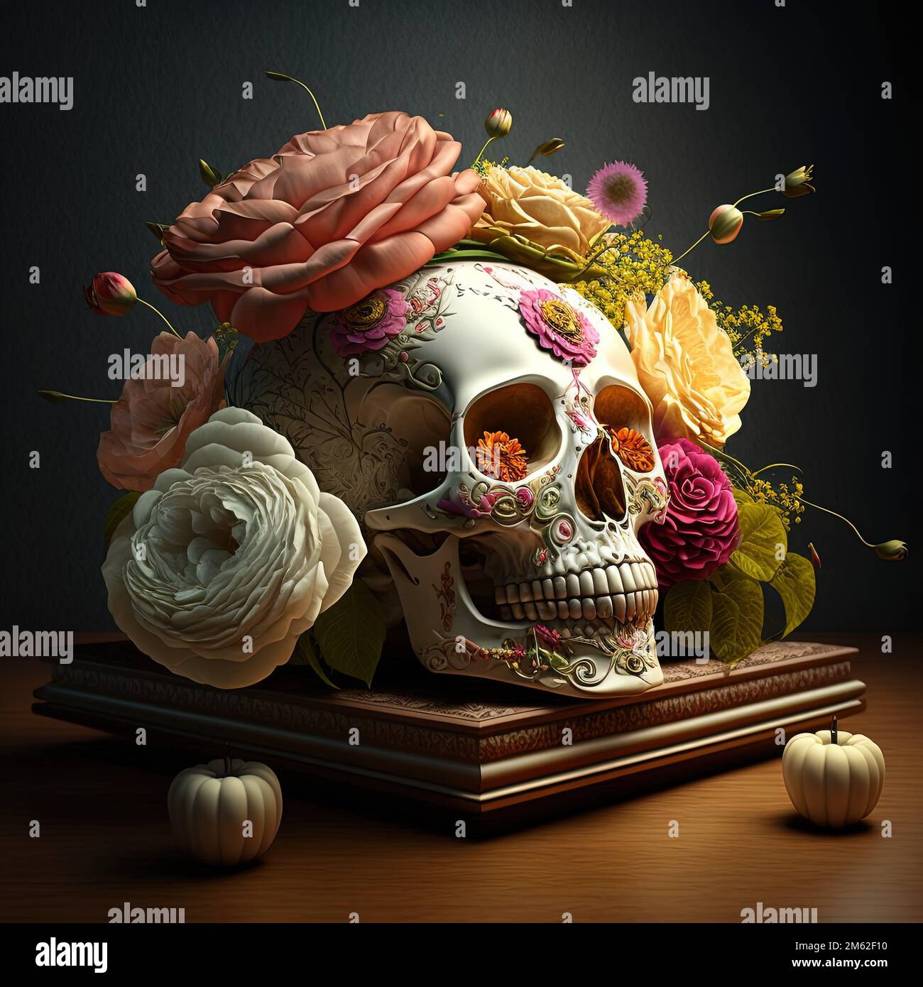 Set 4 Sottobicchieri Calaveras Zucchero Messicano Con Fiori, Stampa UK, 9,5 Cm - 2