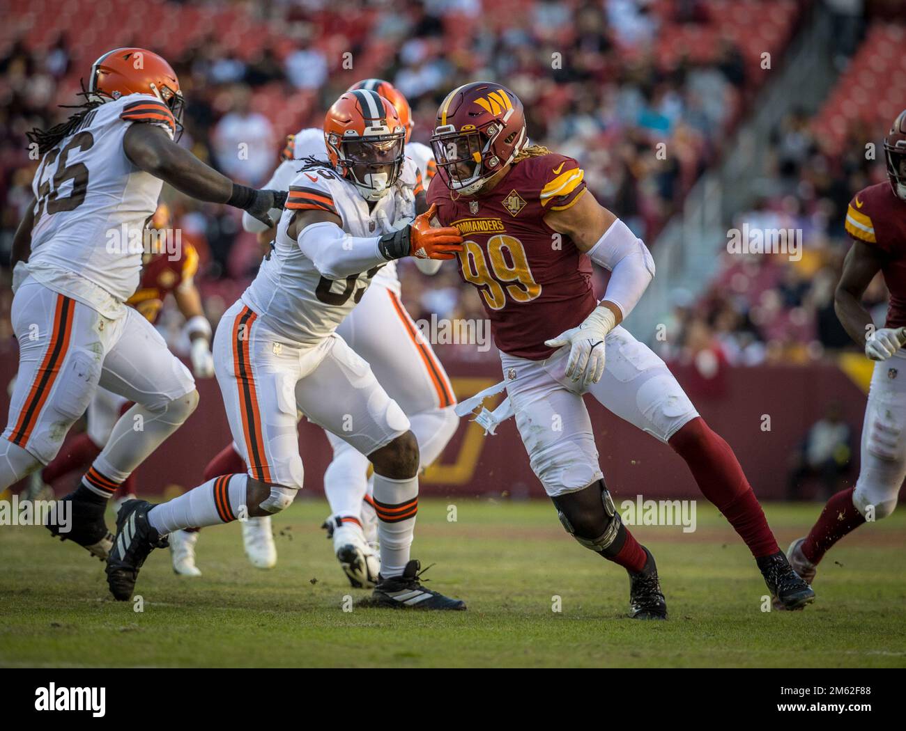 January 1, 2023 : Washington Commanders defensive end Chase Young (99) in  action during the game against the Cleveland Browns in Landover, MD.  Photographer: Cory Royster (Credit Image: Â© Cory Royster/Cal Sport