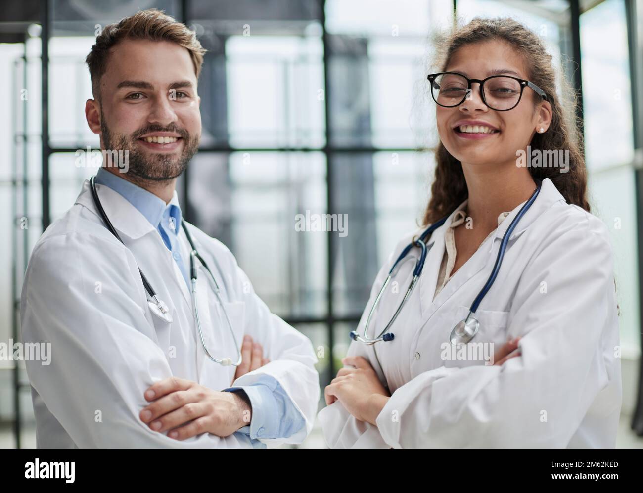 two of medical workers portrait in hospital Stock Photo Alamy
