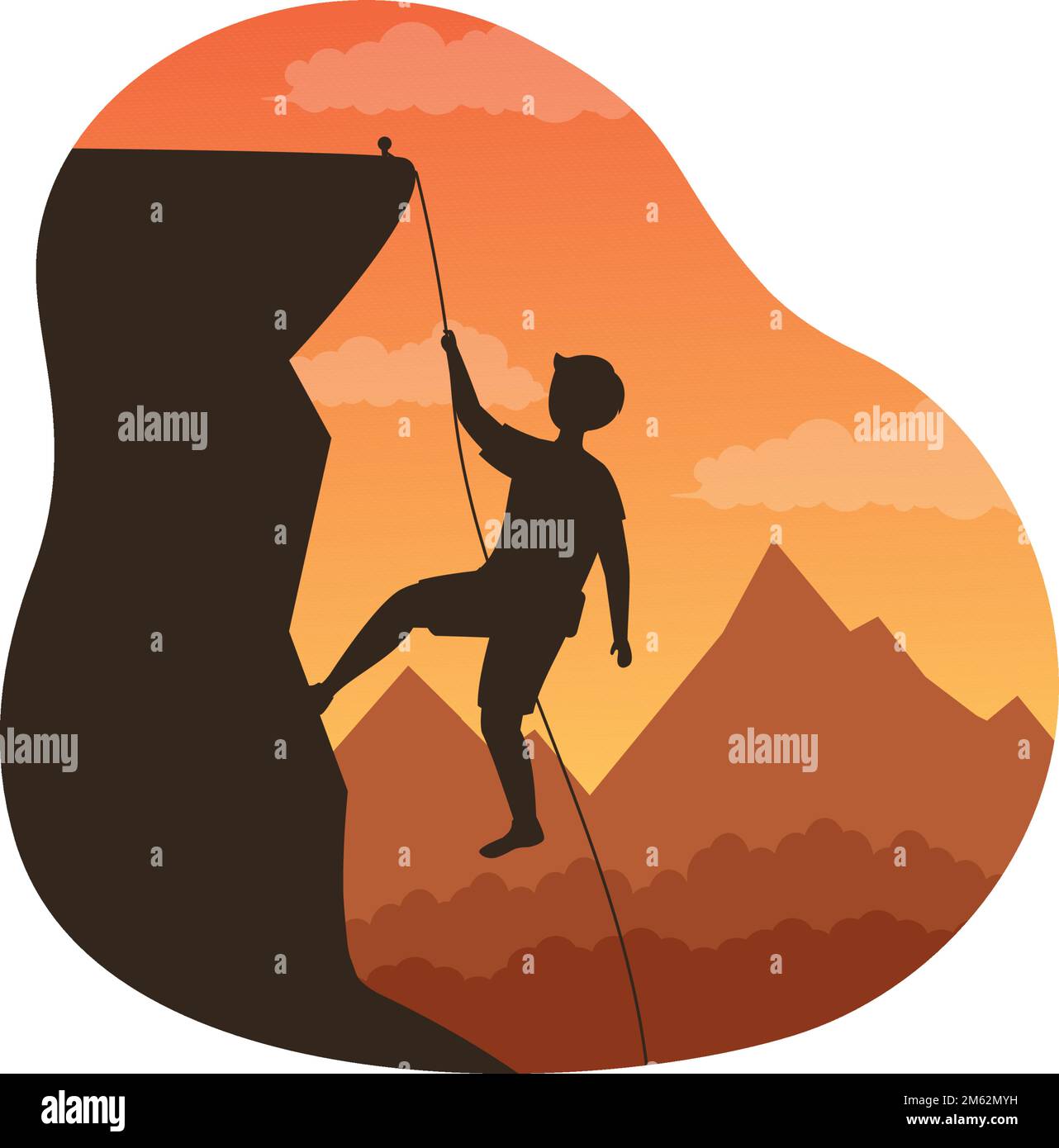 Cliff Climbing Illustration with Climber Climb Rock Wall or Mountain