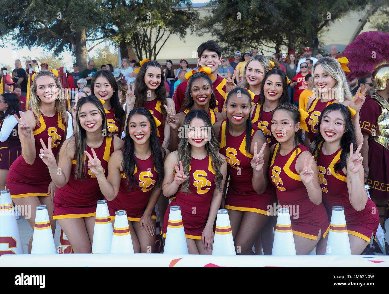 Dallas, TX, USA. 1st Jan, 2023. The USC cheerleaders pose for a photo prior to the 2023 Goodyear Cotton Bowl Battle of the Bands at AT&T Stadium in Dallas, TX. Kyle Okita/CSM/Alamy Live News Stock Photo