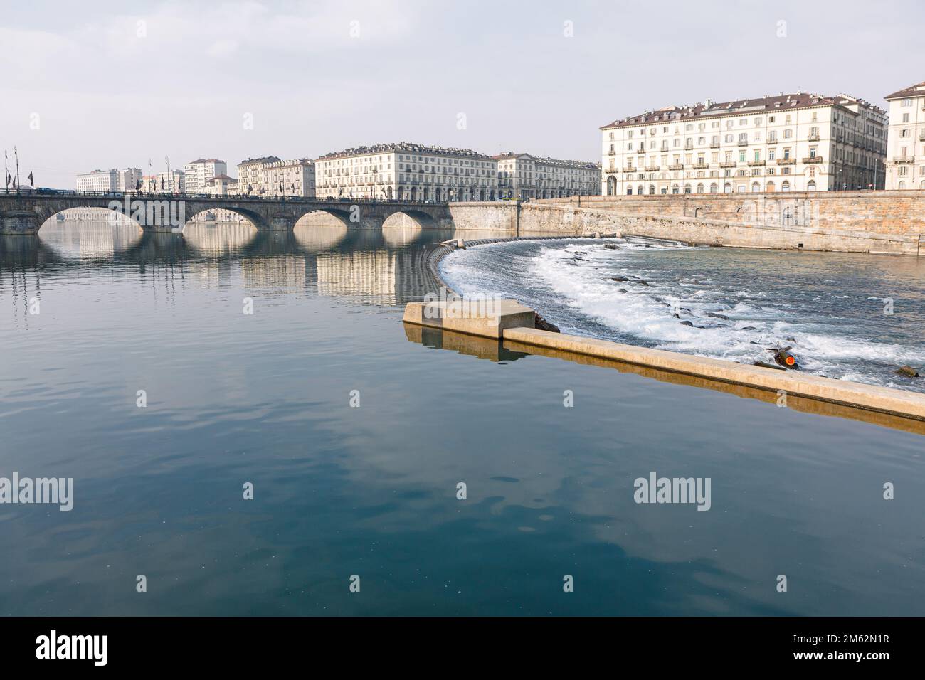 River Po in Turin . Ponte Vittorio Emanuele in Torino . Italian city scenery Stock Photo