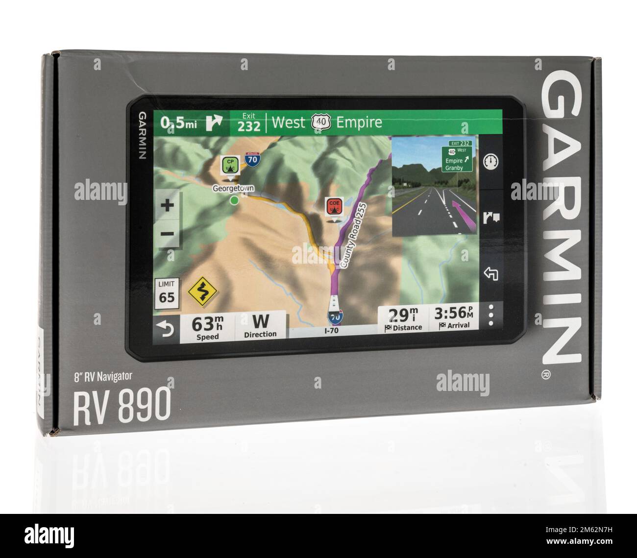 Winneconne, WI - 12 December 2022: A package of Garmin RV 8910 GPS navigation unit on an isolated background. Stock Photo