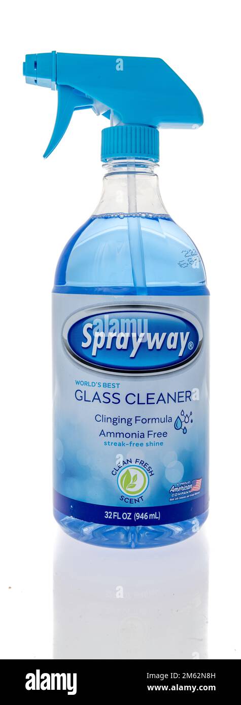 Winneconne, WI - 12 December 2022: A bottle of Sprayway glass cleaner on an isolated background. Stock Photo