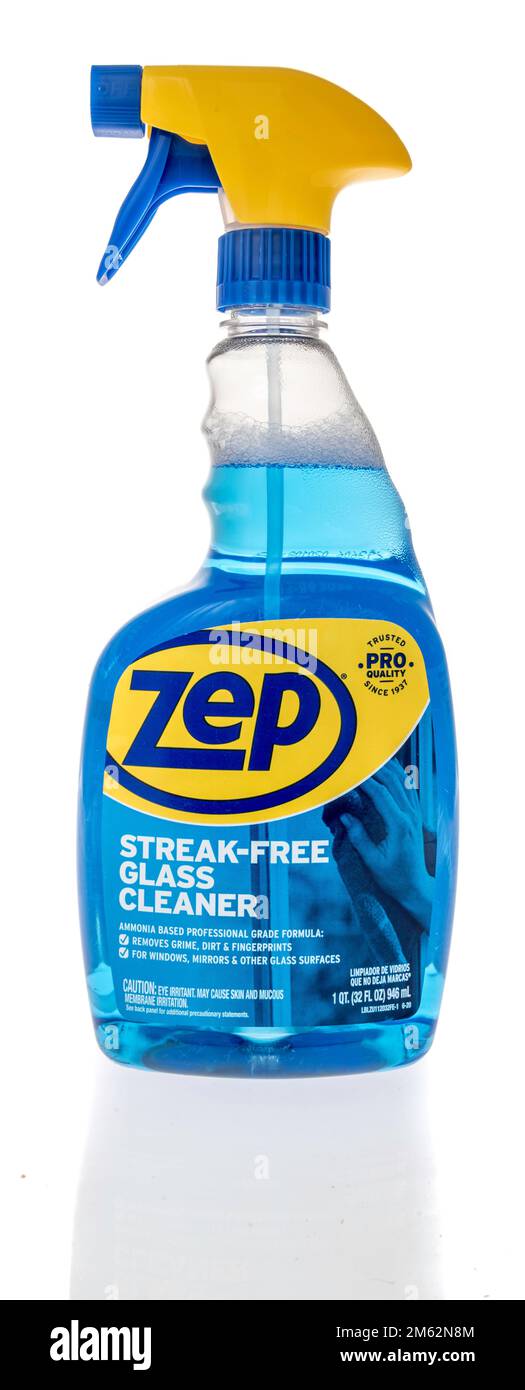 Winneconne, WI - 12 December 2022: A bottle of Zep glass cleaner on an isolated background. Stock Photo