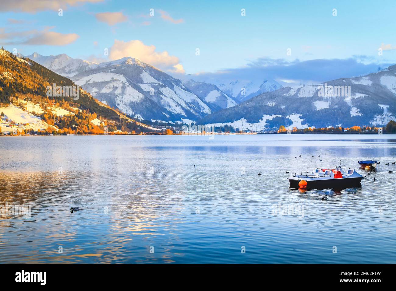 Zell am See gardens and blue lake idyllic landscape in Carinthia, Austria Stock Photo