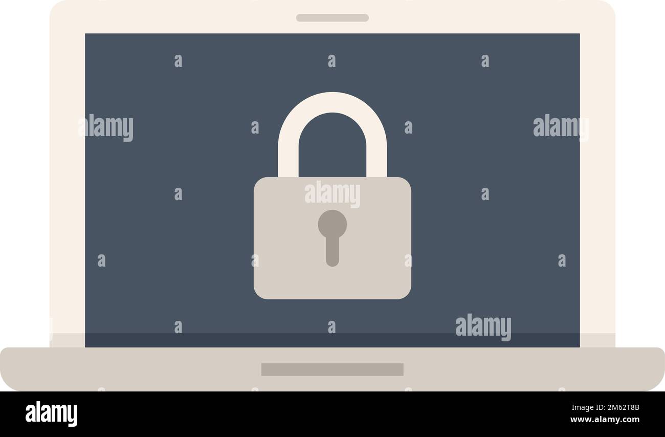 Secured laptop icon flat vector. Computer data. Secure information isolated Stock Vector
