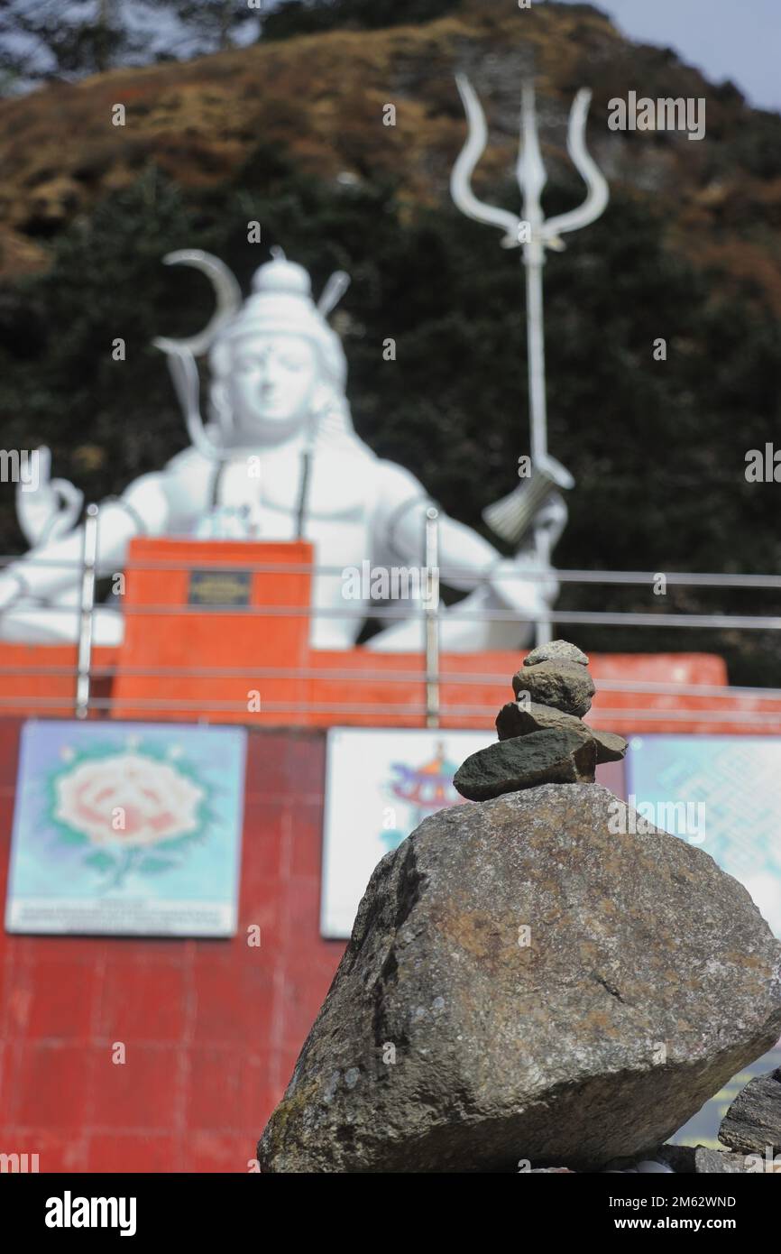 beautiful statue of lord shiva or mahadev or shankara on the himalaya mountains, near india china border (LAC) close to doklam, sikkim in india Stock Photo