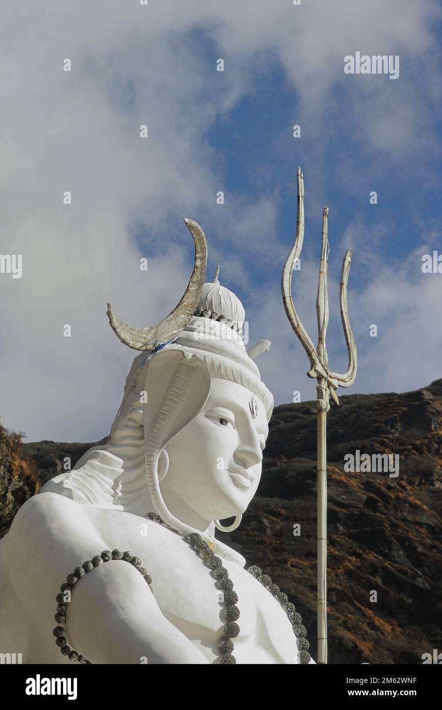 beautiful statue of lord shiva or mahadev or shankara on the himalaya mountains, near india china border (LAC) close to doklam, sikkim in india Stock Photo