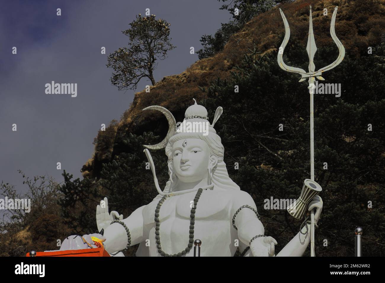 beautiful statue of lord shiva or mahadev or shankara on the himalaya mountains, near india china border (LAC) close to doklam, sikkim in india Stock Photo