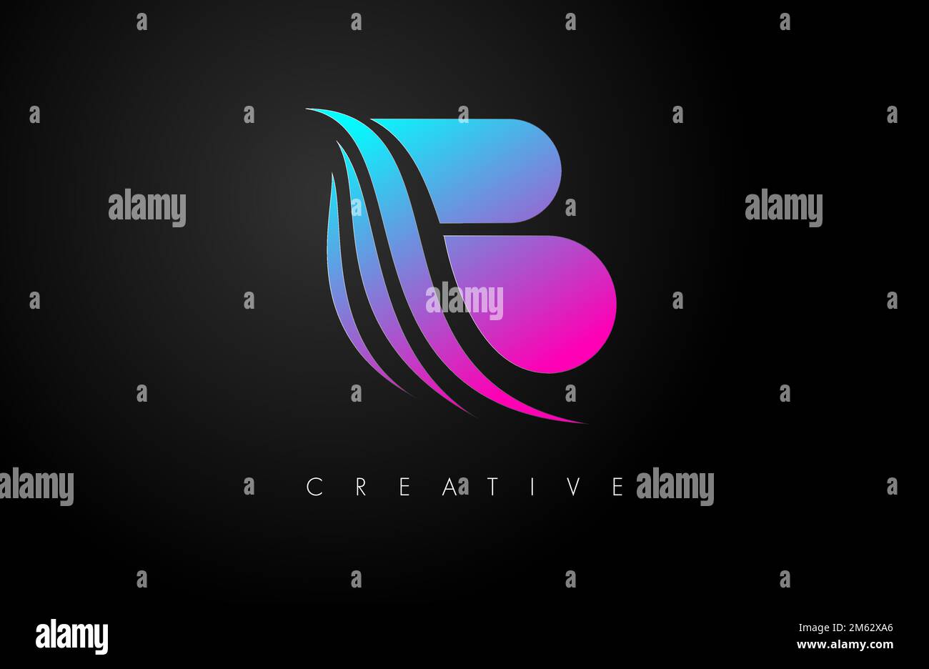 Purple Blue Elegant B letter Logo with Creative Swoosh and Minimalistic Modern look Vector Illustration. Stock Vector