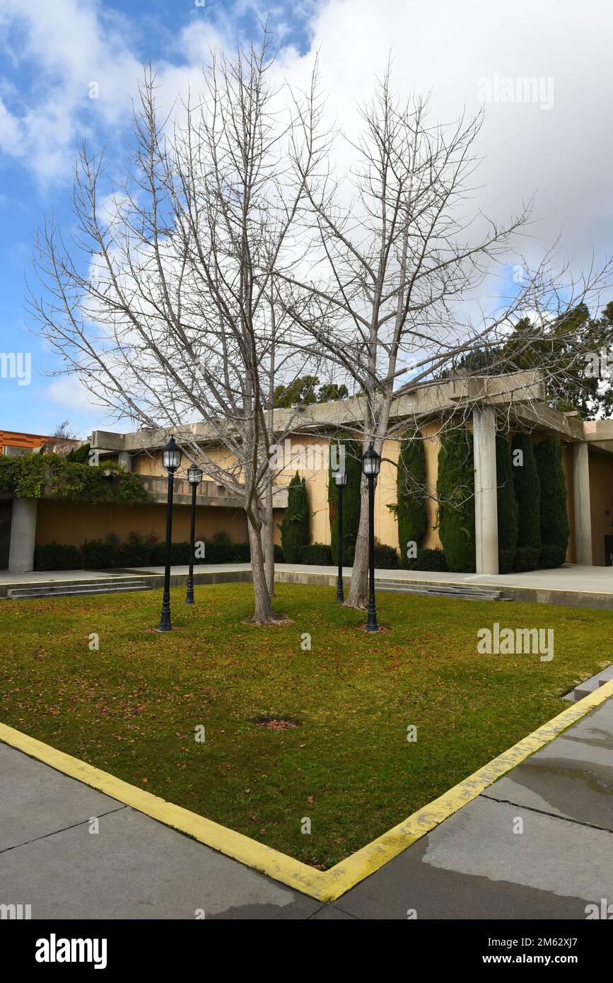 HUNTINGTON BEACH, CALIFORNIA - 01 JAN 2023: Quad area adjacent to the Community Theater building on the campus of Golden West College. Stock Photo